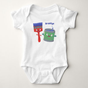 Cute paintbrush and paint cartoon characters baby bodysuit