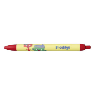 Cute paintbrush and paint cartoon characters black ink pen
