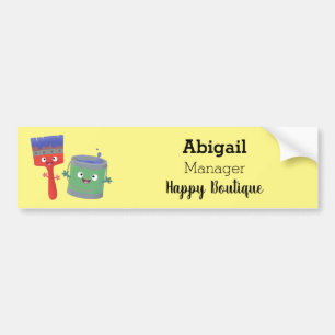 Cute paintbrush and paint cartoon characters bumper sticker