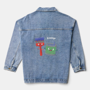 Cute paintbrush and paint cartoon characters denim jacket