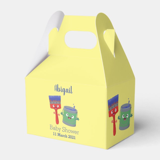 Cute paintbrush and paint cartoon characters favour box (Front Side)