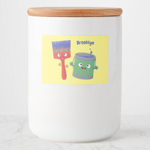 Cute paintbrush and paint cartoon characters food label
