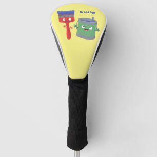 Cute paintbrush and paint cartoon characters golf head cover