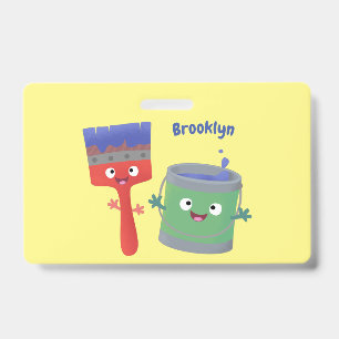 Cute paintbrush and paint cartoon characters ID badge