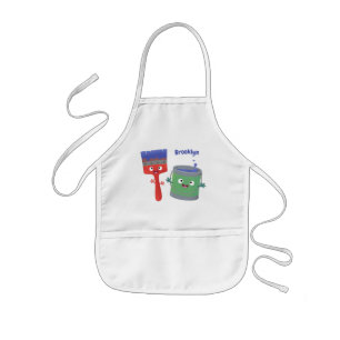Cute paintbrush and paint cartoon characters kids apron