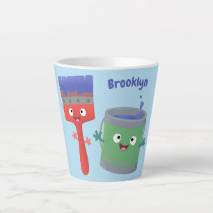 Cute paintbrush and paint cartoon characters latte mug
