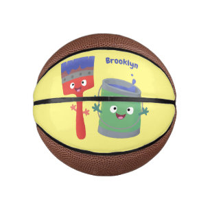 Cute paintbrush and paint cartoon characters mini basketball