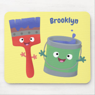 Cute paintbrush and paint cartoon characters mouse mat
