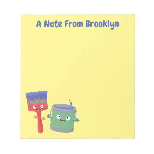 Cute paintbrush and paint cartoon characters notepad (Front)