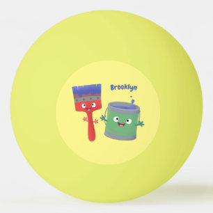 Cute paintbrush and paint cartoon characters ping pong ball