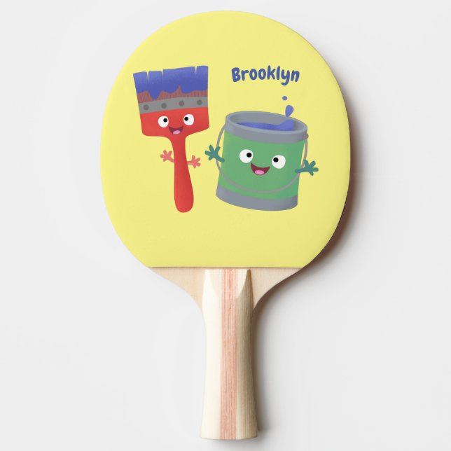 Cute paintbrush and paint cartoon characters ping pong paddle (Front)