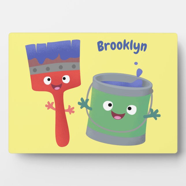 Cute paintbrush and paint cartoon characters plaque (Front)