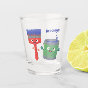 Cute paintbrush and paint cartoon characters shot glass