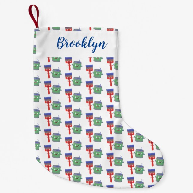 Cute paintbrush and paint cartoon characters small christmas stocking (Front)