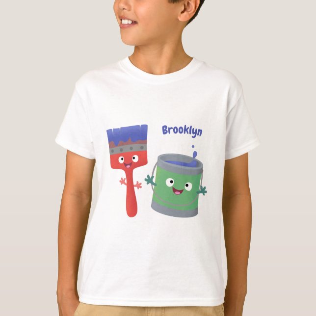 Cute paintbrush and paint cartoon characters T-Shirt (Front)