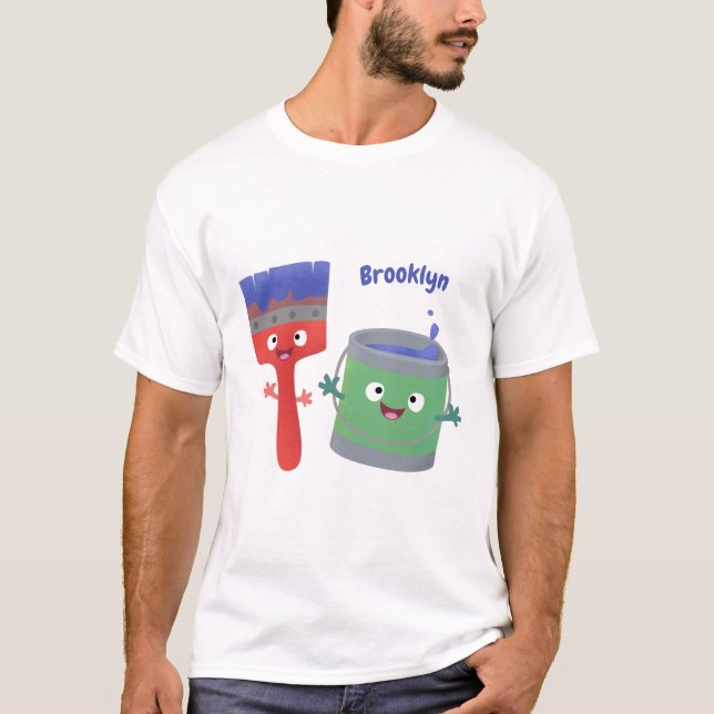 Cute paintbrush and paint cartoon characters T-Shirt (Front)