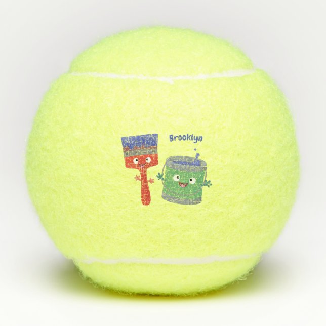 Cute paintbrush and paint cartoon characters tennis balls (Front)