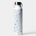 Cute Painted Hearts Monogram Water Bottle<br><div class="desc">This personalised insulated bottle is a cute and stylish gift, featuring a charming watercolor heart pattern in soft pinks over a light teal background. Perfect for keeping summer drinks cold or adding warmth during cooler months, this custom bottle makes a thoughtful Valentine’s gift for her, a special bride gift, or...</div>