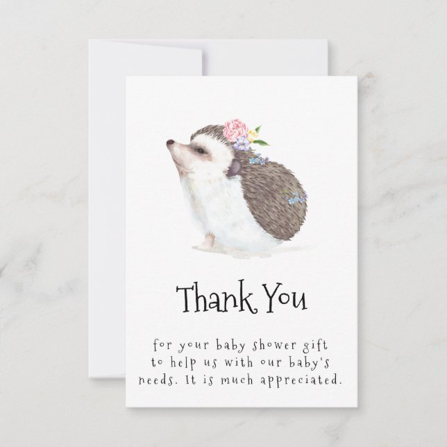 Cute Painted Hedgehog With Flowers Thank You Card (Front)