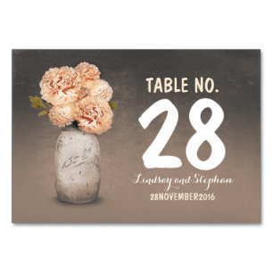 Cute painted mason jar peach flowers table cards