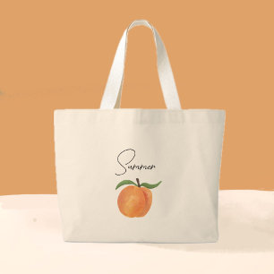 Cute Painted Peach Fruit Illustration  Large Tote Bag
