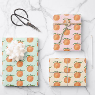 Cute Painted Peach Fruit Illustration Wrapping Paper Sheet