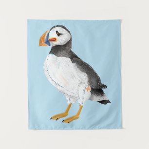 Cute painted puffin tapestry