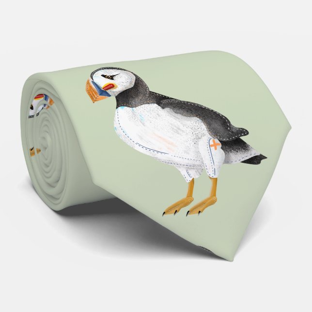 Cute painted puffin tie (Rolled)