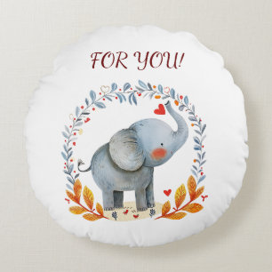 cute painted watercolor elephant round cushion