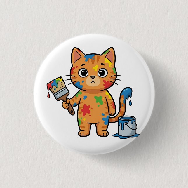 Cute Painter Cat Button (Front)