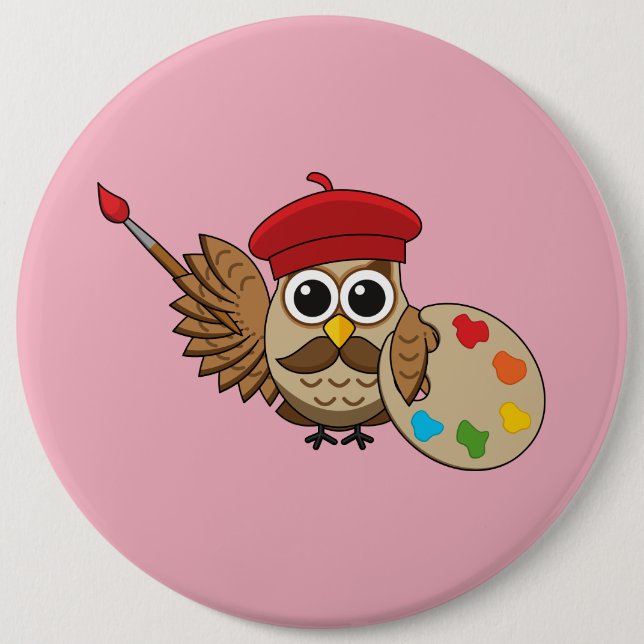 Cute Painter Owl Cartoon 6 Cm Round Badge (Front)
