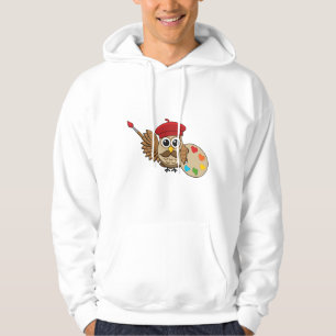Cute Painter Owl Cartoon Hoodie