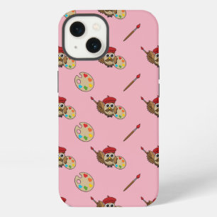 Cute Painter Owl Cartoon iPhone 13 Case