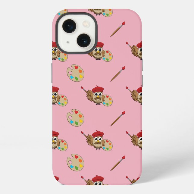 Cute Painter Owl Cartoon iPhone Case (Back)