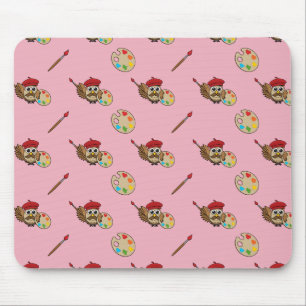 Cute Painter Owl Cartoon Mouse Mat
