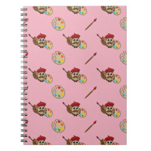 Cute Painter Owl Cartoon Notebook
