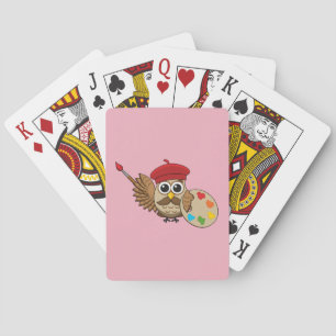 Cute Painter Owl Cartoon Playing Cards