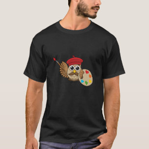 Cute Painter Owl Cartoon T-Shirt