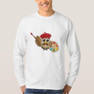 Cute Painter Owl Cartoon T-Shirt