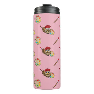 Cute Painter Owl Cartoon Thermal Tumbler