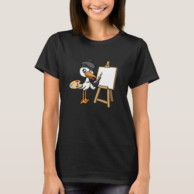 Cute Painter Storks Artisan Painting Drawer T-Shirt (Front)