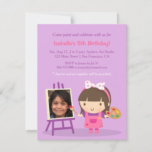 Cute Painting Arts Crafts Birthday Party Photo Invitation (Front)