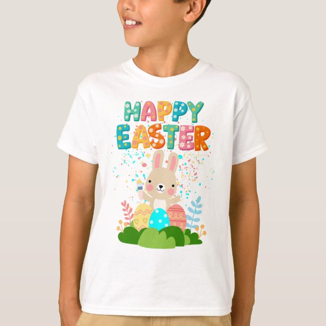 Cute Painting Easter Bunny Confetti Kids Tee (Front)