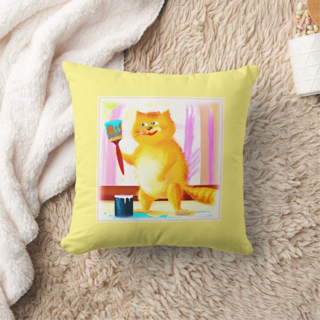 Cute Painting Of A Cat Holding A Brush. Buy Now Cushion (Blanket)