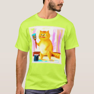 Cute Painting Of A Cat Holding A Brush. Buy Now T-Shirt