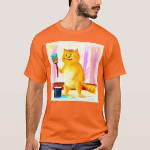 Cute Painting Of A Cat Holding A Brush. Buy Now T-Shirt