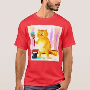 Cute Painting Of A Cat Holding A Brush. Buy Now T-Shirt