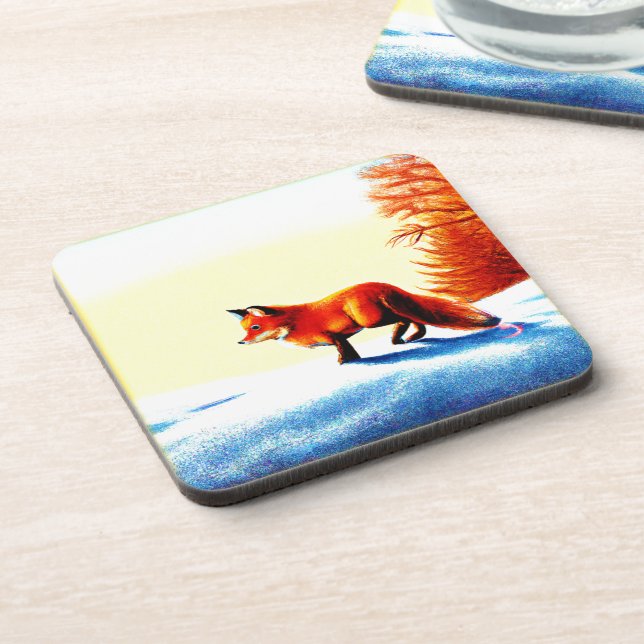 Cute Painting Of a Red Fox. Buy Now Coaster (Left Side)