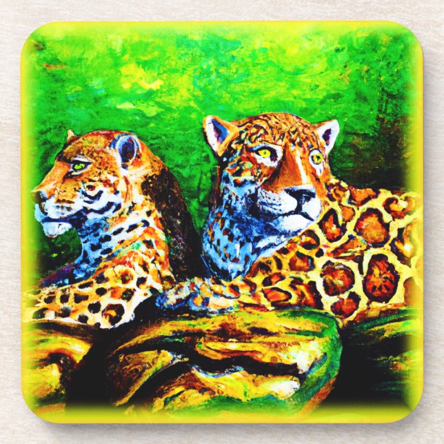 Cute Painting of The Jaguars. Buy Now Coaster (Front)
