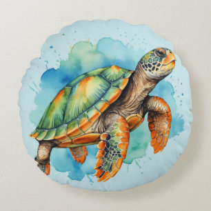 Cute Painting Turtle Round Cushion